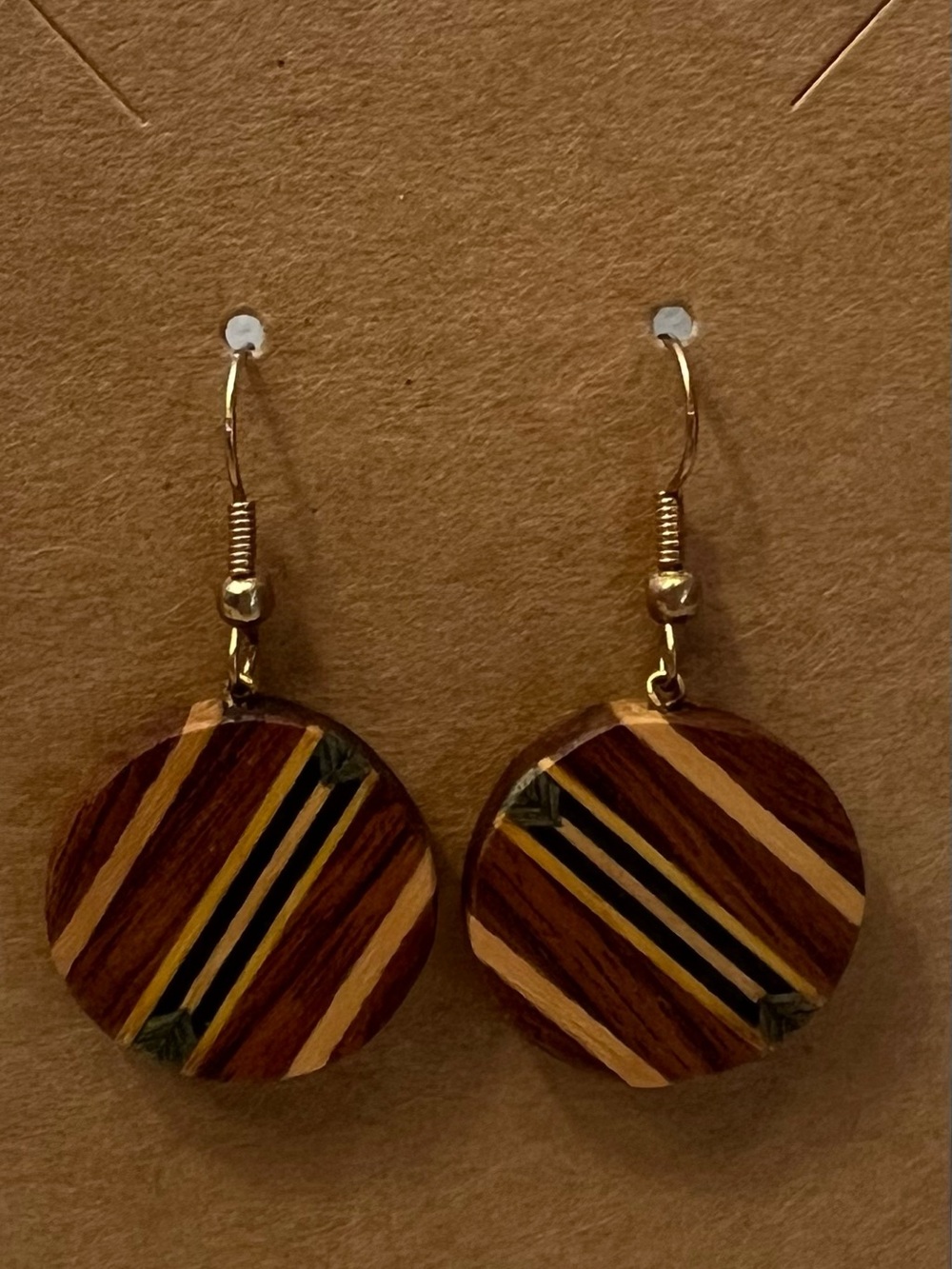 Vintage Handmade Round Wooden Butcher Block Earrings